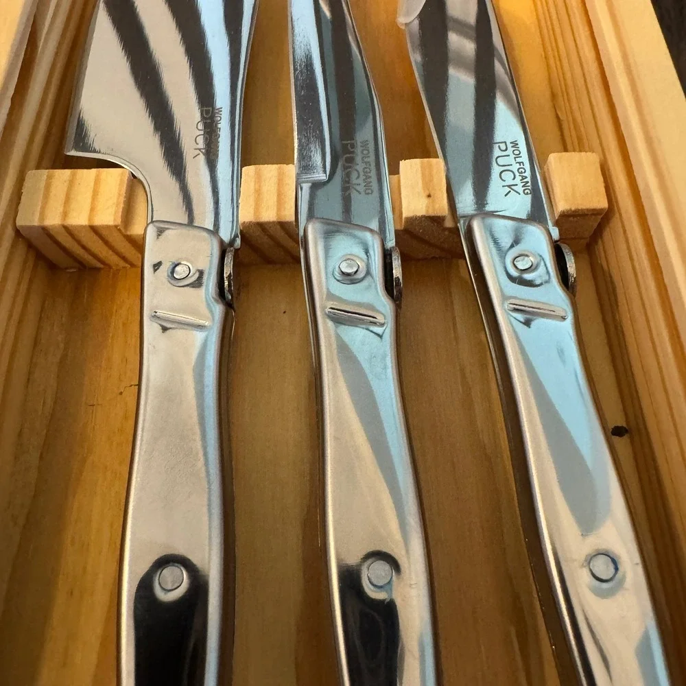 Wolfgang Puck 3 Piece Stainless Steel Cheese Knife Set in Wood Gift Box 0323